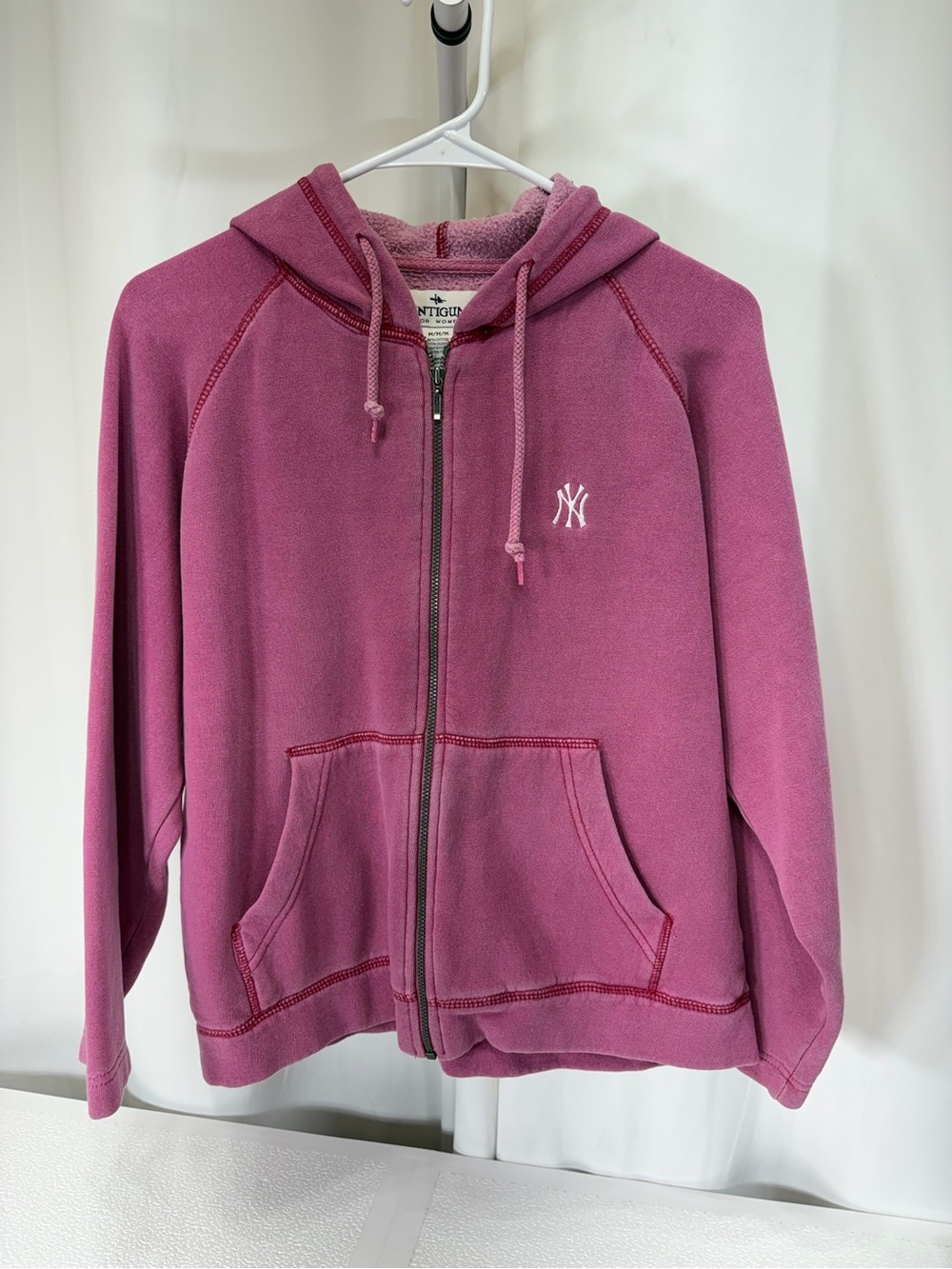 Antigua Raspberry Zip-Up Hoodie with NY Embroidery 3921